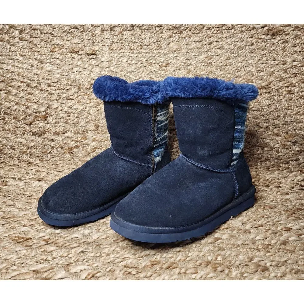 Lamo Water Stain-Resistant Blue Suede Boots Willow Faux Fur Lining Womens 9